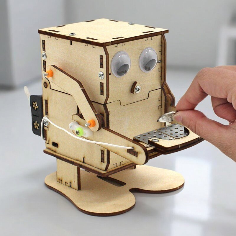 Stem Robotics Kit - Hölzernes DIY-Roboter-Modell zum Münzessen, STEM-Projekt, Lehr-